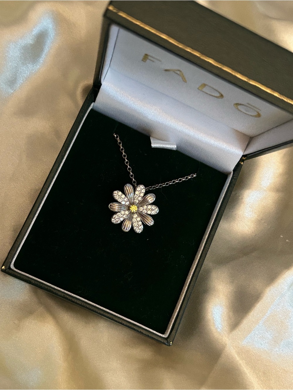 Sterling Silver Fado Ireland Pendant Necklace with Yellow Center